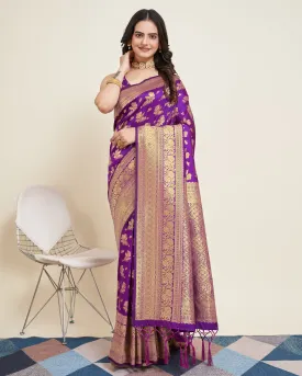 Women Party Wear Jari Weaving Banarasi Silk Saree with Un Stitched Blouse