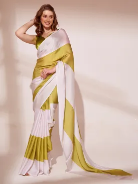 Women Party Wear Printed Ready To Wear Satin Georgette Saree With Un Stitched Blouse(Size Up To 42)