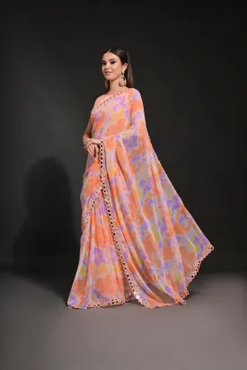 Women Party Wear Prizm Printed Georgette Saree With Un Stitched Blouse
