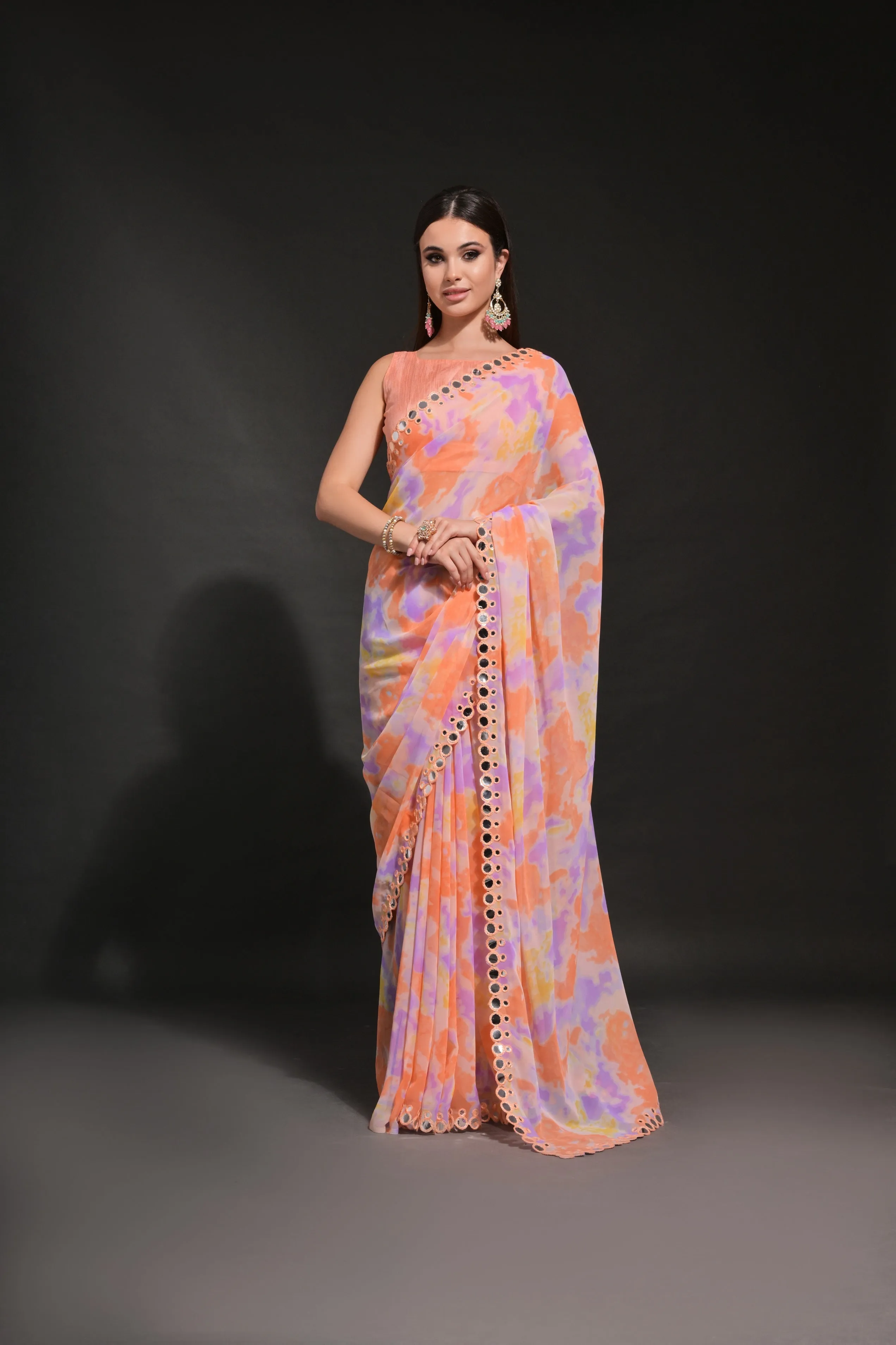Women Party Wear Prizm Printed Georgette Saree With Un Stitched Blouse