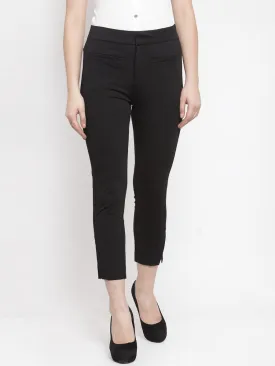 Women Solid Black Cotton Trouser