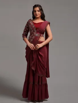 Women Wedding Wear Ready To Wear Goergette Saree With Stitched Blouse(Free Size-Up To 42)