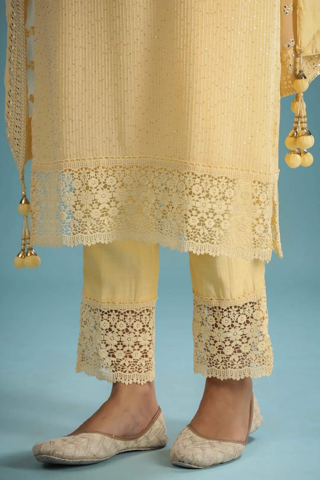Yellow Georgette Resham Embroidered Suit Set