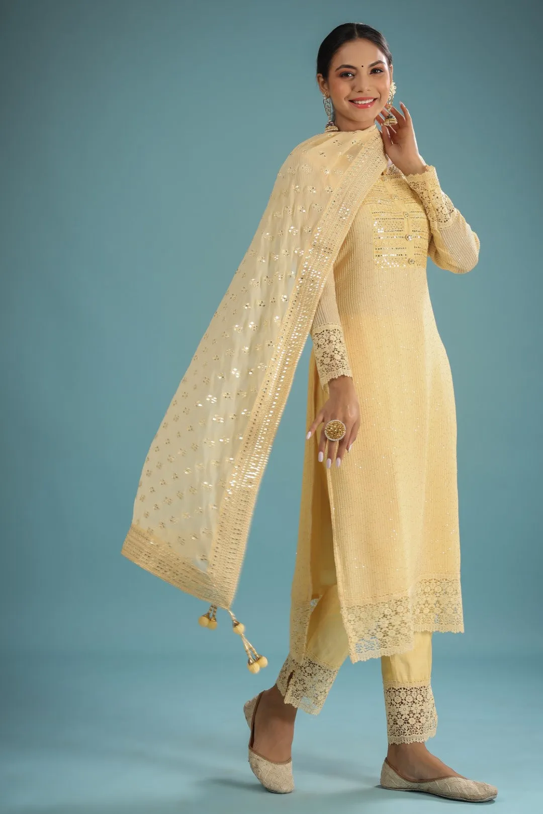Yellow Georgette Resham Embroidered Suit Set