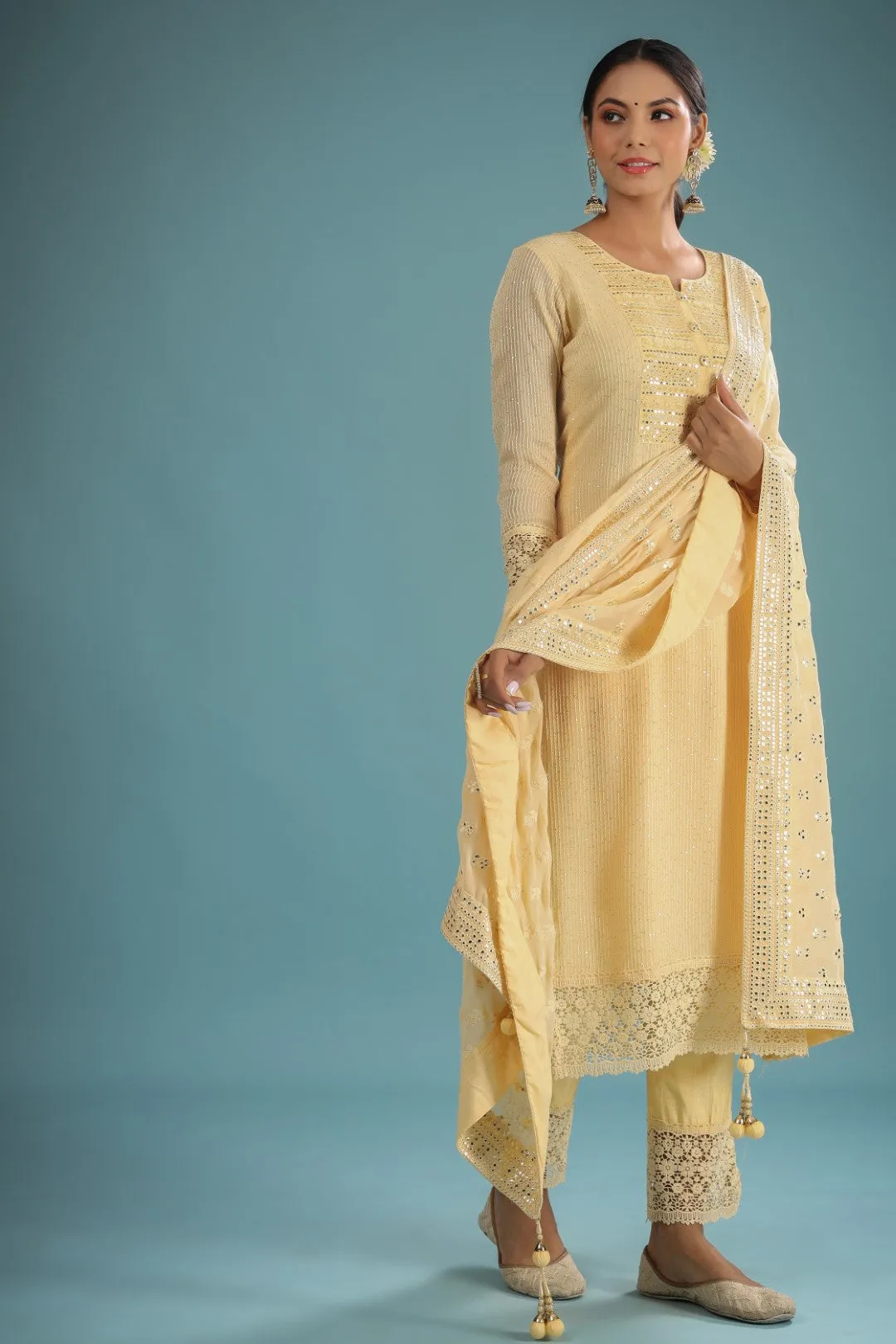 Yellow Georgette Resham Embroidered Suit Set